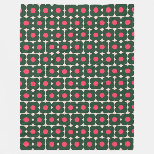 Manta Polar Patrón de flor pop retro cúpula | Navidades Green (Anverso)