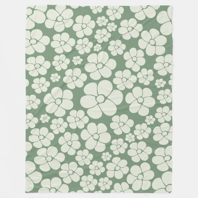 Manta Polar Patrón de Flor - Verde (Anverso)