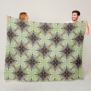 Manta Polar Patrón de flor verde, gris, bronce y blanco