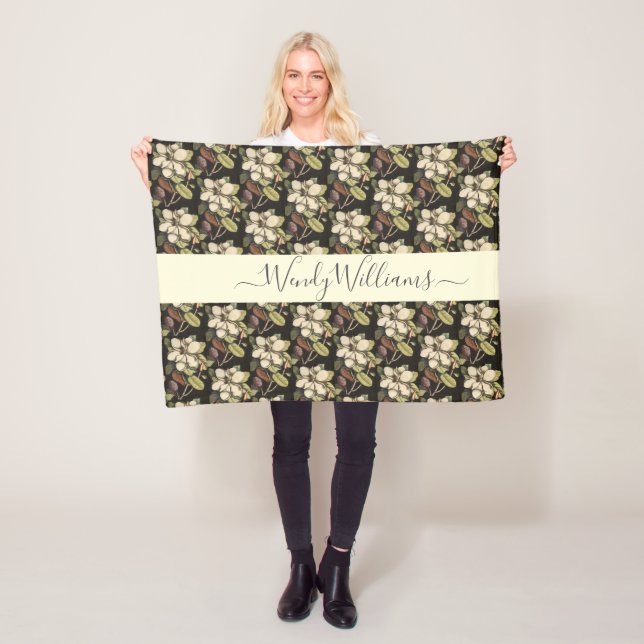 Manta Polar Patrón de florecimiento de magnolias pintadas con  (In situ)