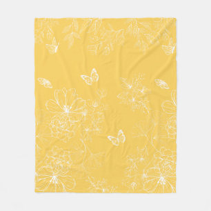 Manta Polar Patrón de flores amarillas, floral, Minimalista