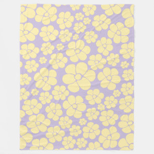 Manta Polar Patrón de flores - amarillo y púrpura pastel