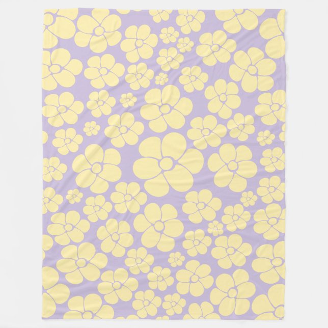 Manta Polar Patrón de flores - amarillo y púrpura pastel (Anverso)