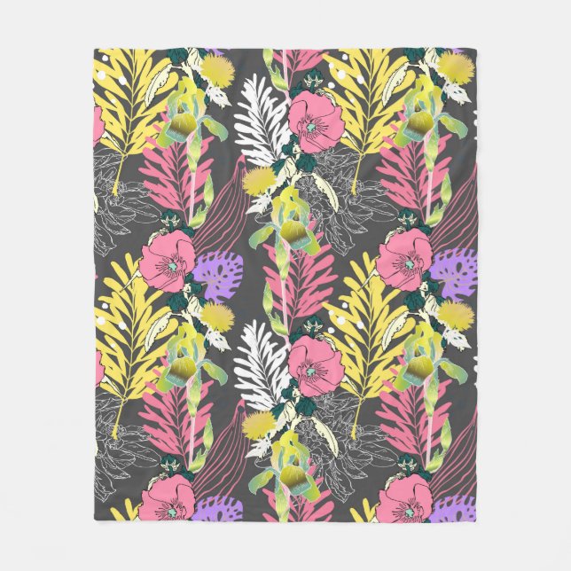 Manta Polar Patrón de flores artísticas sin foco, hermoso tróp (Anverso)