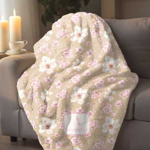 Manta Polar Patrón de flores de cerezo Monograma Fleece Blanc