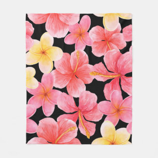 Manta Polar Patrón de flores de color acuático Plumeria Hibisc