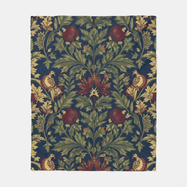 Manta Polar Patrón de flores de granada naval William Morris (Anverso)