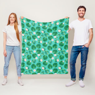 Manta Polar Patrón de flores de lirio de agua blanca y almohad
