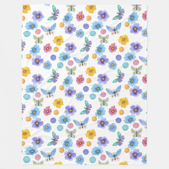 Manta Polar Patrón de flores de mariposa de los niños de acuar (Anverso)