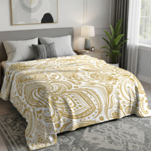 Manta Polar Patrón de flores de paisley vintage en oro ligero