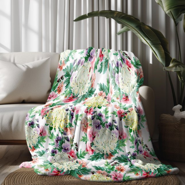 Manta Polar Patrón de flores de verano coloridas (Subido por el creador)