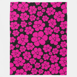 Manta Polar Patrón de flores - Magenta y negro