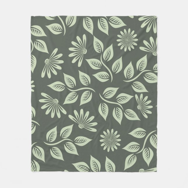 Manta Polar Patrón de flores primavera verde (Anverso)