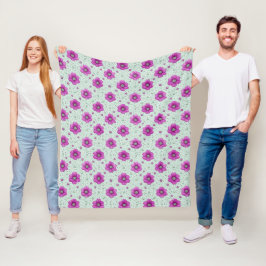 Manta Polar Patrón de flores rosadas con gotas