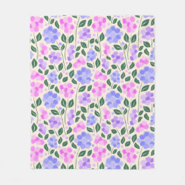 Manta Polar Patrón de flores rosadas, púrpura y azul