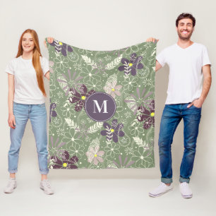 Manta Polar patrón de flores sage púrpura plum lilac