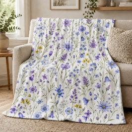Manta Polar Patrón de flores silvestres acuarela amarillo púrp