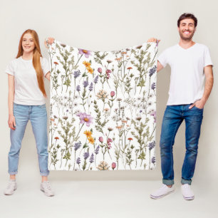 Manta Polar Patrón de flores silvestres acuarela rosa púrpura