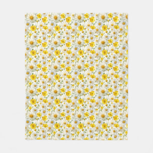 Manta Polar Patrón de flores silvestres con acuarela amarilla 