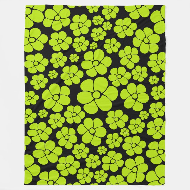Manta Polar Patrón de flores - Verde animado (Anverso)