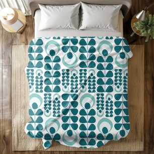 Manta Polar Patrón de flores Verde azuladas retro de mediados 