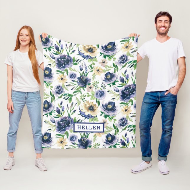 Manta Polar Patrón de flores violeta azul y amarilla (In situ)