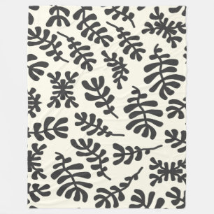 Manta Polar Patrón de formas botánicas Boho Matisse Blanco neg