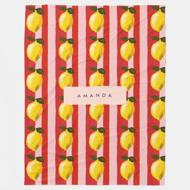 Manta Polar Patrón de franja limón personalizado Lemones amari (Anverso)