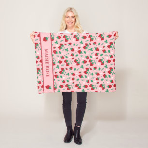 Manta Polar Patrón de fresa roja floral personalizado