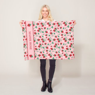 Manta Polar Patrón de fresa roja floral personalizado