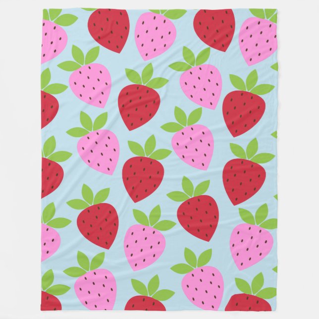 Manta Polar Patrón de fruta de fresa retro cúrcuma Azul rojo r (Anverso)
