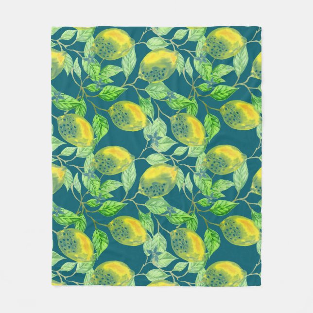 Manta Polar Patrón de fruta de limón amarillo verde (Anverso)