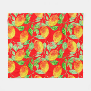 Manta Polar Patrón de fruta de limón rojo amarillo hoja en bla