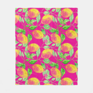 Manta Polar Patrón de fruta limón amarillo rosa verde