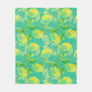 Manta Polar Patrón de fruta limón verde turquesa amarillo