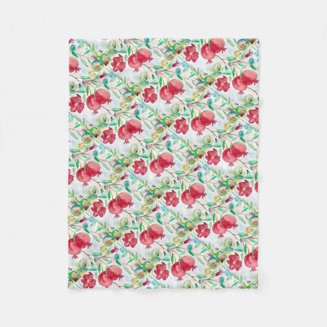 Manta Polar Patrón de frutos rojos granados Alimentos Hebreo (Anverso)