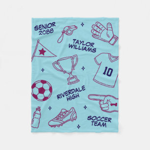 Manta Polar Patrón de garabatos de fútbol con texto personaliz