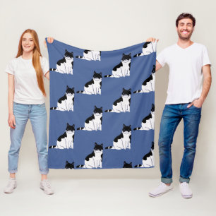 Manta Polar Patrón de gato blanco y negro en Kitty Voices azul
