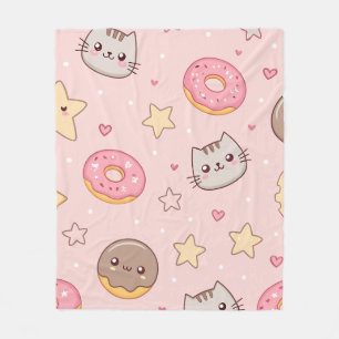 Manta Polar Patrón de gato Kawaii, donut y estrella 