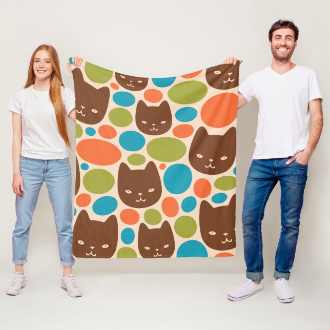 Manta Polar Patrón de gatos de punto de polka (In situ)