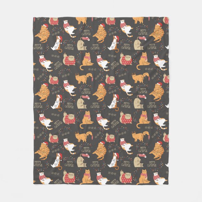 Manta Polar Patrón de gatos festivos con Navidades de luces (Anverso)