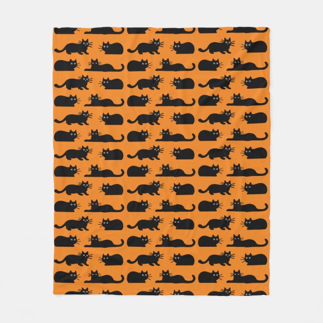 Manta Polar Patrón de gatos negros | Kitties Black and Naranja (Anverso)