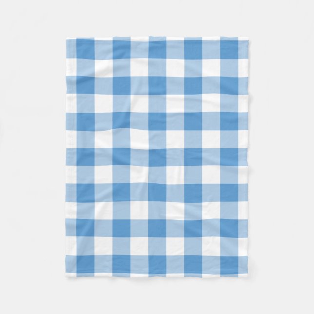 Manta Polar Patrón de Gingham blanco y azul claro (Anverso)