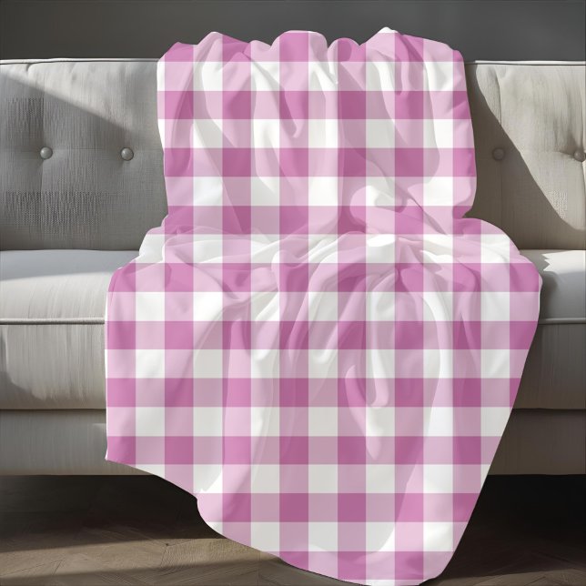 Manta Polar Patrón De Gingham De Pink And White Checkered (Modern Pink Plaid Gingham Pattern Fleece Blanket)