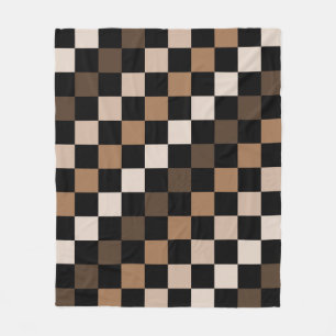 Manta Polar Patrón de Gingham negro negro marrón