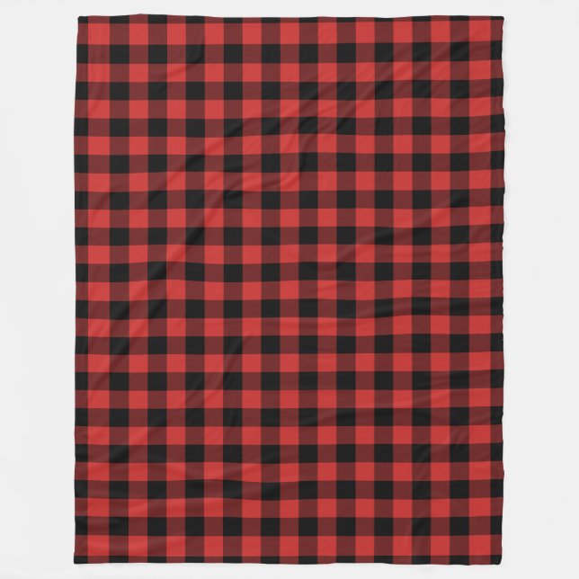 Manta Polar Patrón de Gingham negro y rojo verificado (Anverso)