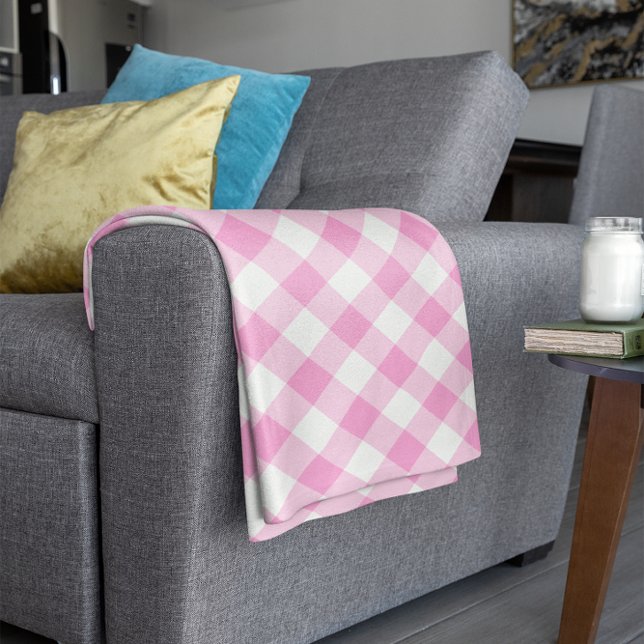 Manta Polar Patrón de Gingham rosa y Blanco bonito (Pretty Pink and White Gingham Pattern Fleece Blanket)
