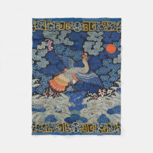 Manta Polar Patrón de grulla china vintage: azul imperial