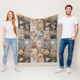 Manta Polar Patrón de Grunge Floral Rosa de Inspiración Vintag