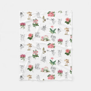Manta Polar Patrón de hadas rosadas florales y champiñones